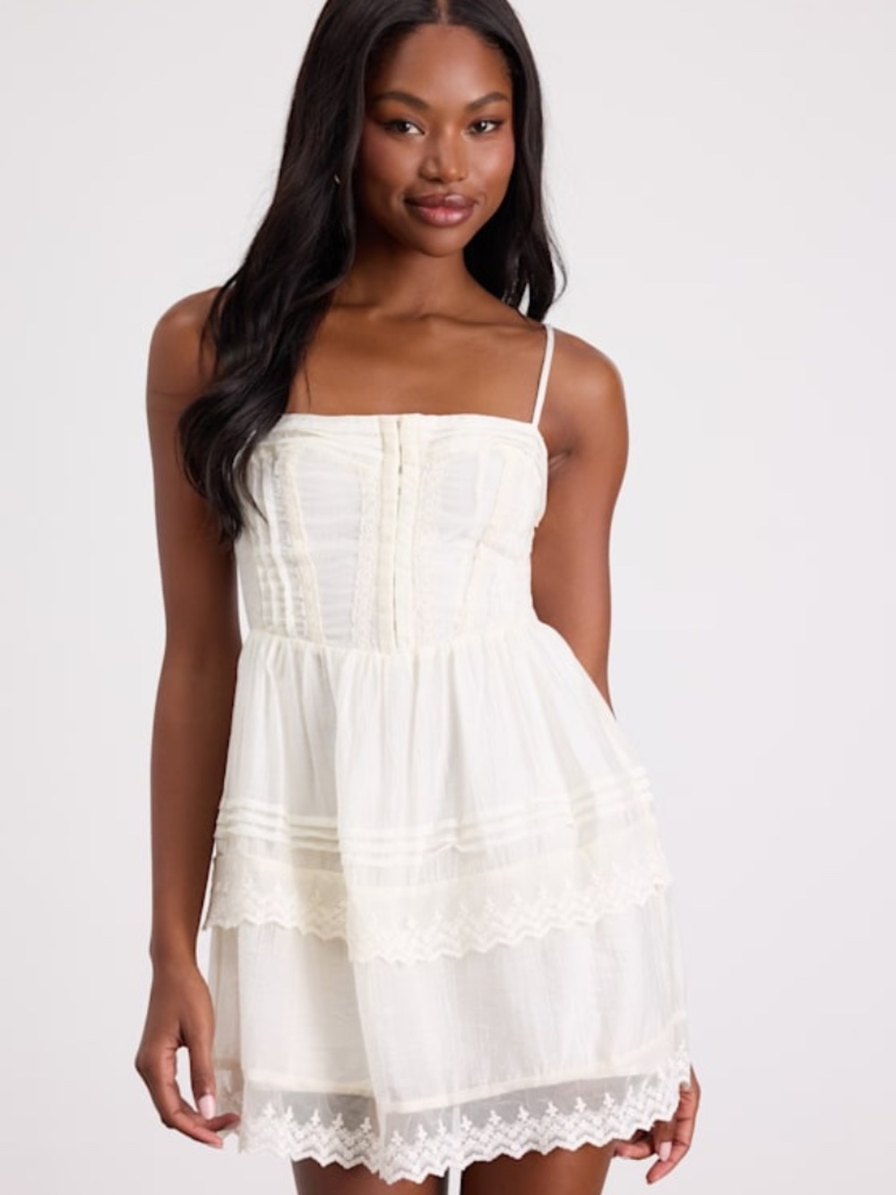 Lulus Abby White Lace Tiered Mini Dress - Size M